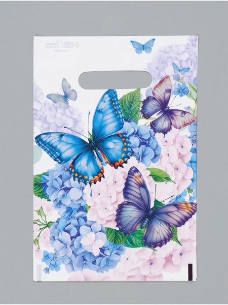 Подарочный пакет, полиэтиленовый, с вырубной ручкой, «Бабочки»,  20 х 30 см   10941742 10941742   