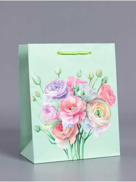 Пакет подарочный ламинированный «Весенний букет», мятный, 18?22.3?10 см 10978051 10978051   