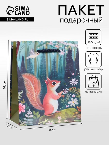 Пакет подарочный ламинированый «Сказачный лес», 11.5?14.5?6.5 см 10978199 10978199   