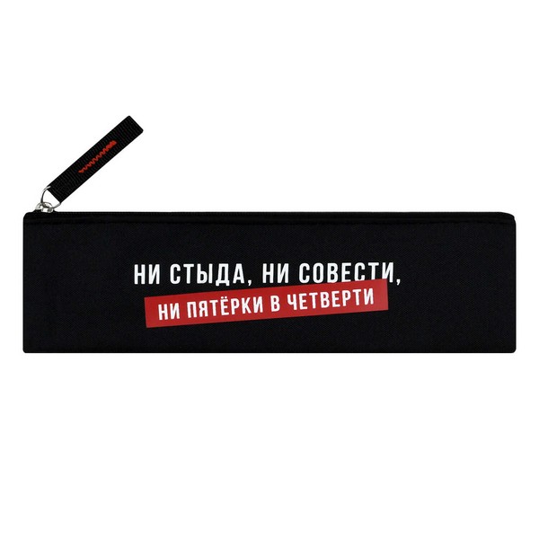Пенал школьный "ФРАЗЫ С ХАРАКТЕРОМ" (без наполнения, 20х6 см, полиэстер, молния, шелкография, ПЭТ-пакет), Феникс + 71995