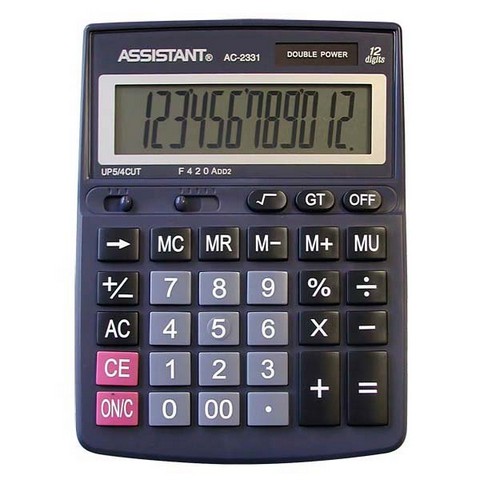 Калькулятор Assistant 12-разр., настольный, разм. 205*150мм, итоговая сумма, операции с наценками, черный. АС-2331