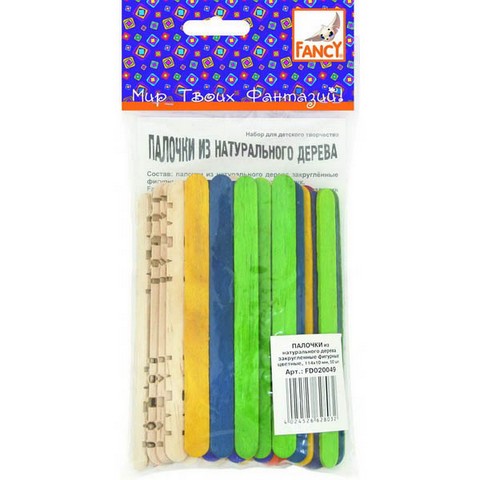 Палочки деревянные закругленные фигурные цветные, 114*10 мм, серия "Fancy", 50 шт., Action FD020049