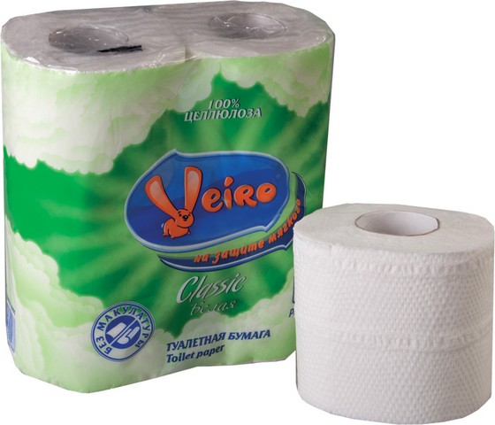 Бумага туалетная 2-хслойная "Linia VEIRO Classic" белая, в компл. по 4 рул., целлюлоза, Сыктывкар, (48 уп/паллет) 5С24