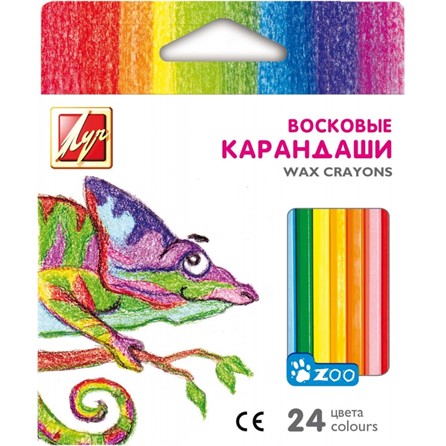 Мелки восковые 24цв. " ZOO ",  шестигран., в картонной коробке, Луч 12С 866-08