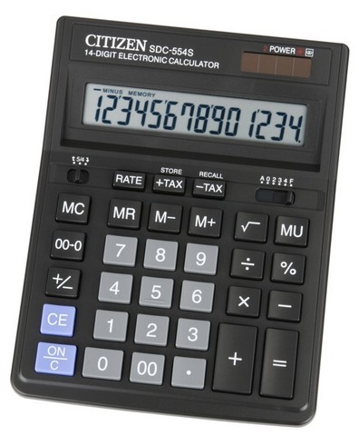 Калькулятор CITIZEN 14-разр. настольный черный 153*199*30,5мм с двойной системой питания SDC-554 S