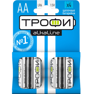 Батарейка ТРОФИ (алкалиновые, пальчиковые) LR6-4BL (4/40/80/640/25600) 