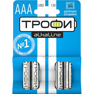 Батарейка ТРОФИ (алкалиновые, мизинчиковая) LR03-4BL (4/120/960/3840) 