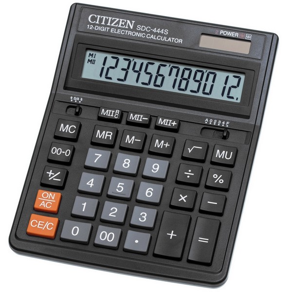 Калькулятор CITIZEN 12-разр. настольный черный 153*199*30,5мм с двойной системой питания SDC-444 S