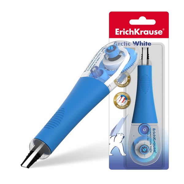 Корректирующая лента ErichKrause Arctic white, с резиновой вставкой, 4.2мм*8м, голубой, в блистере (12/360) 21887
