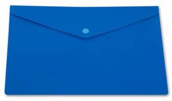 Папка-конверт пластиковая 0.18мм, на кнопке фА4, непрозрачный глянцевый синий, Бюрократ (10/160) PK803ANblu