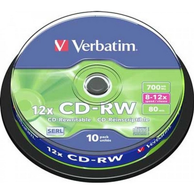 Диск CD-RW Verbatim 700Mb (8-12х) 80мин box штучно  (в упак  10шт) 