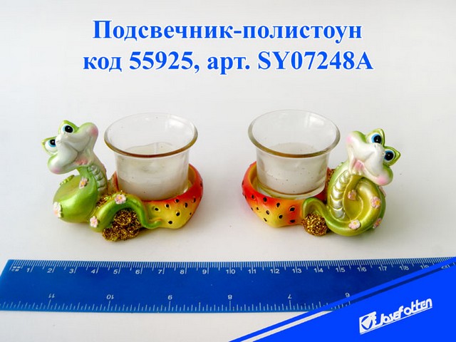Подсвечник-полистоун "Змея с клубникой" со свечой, 2 вида, 8*5см, Josef Otten SY07248C