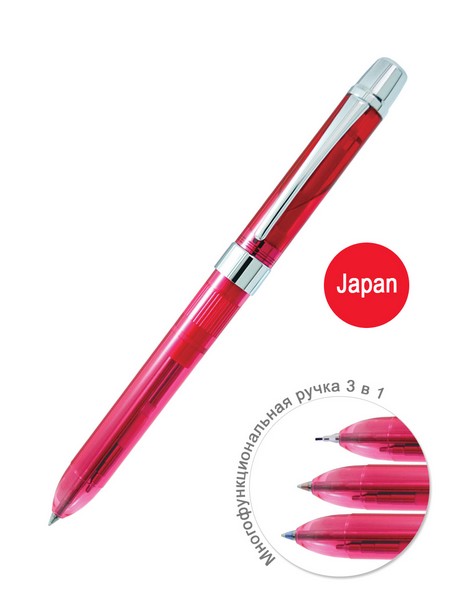 Ручка автоматич. PENAC ELE 001 3 в 1 синяя, красная, карандаш + ластик,  розовый корпус TF1401-02907WP