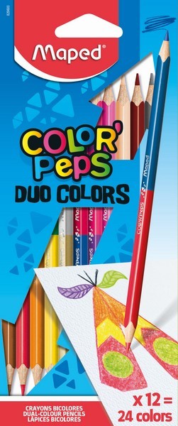 Карандаши 24цв., "Color Peps", двусторонние 2 в 1 - 12 штук, треугольные, ударопрочные, MAPED (12/180) 829600