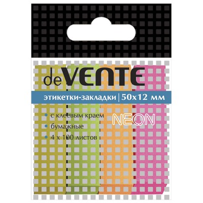 Набор самоклеящихся этикеток-закладок "deVENTE" бумажные 50x12 мм, 4x100 листов, 4 неоновых цвета, в пластиковом блистере 2011301