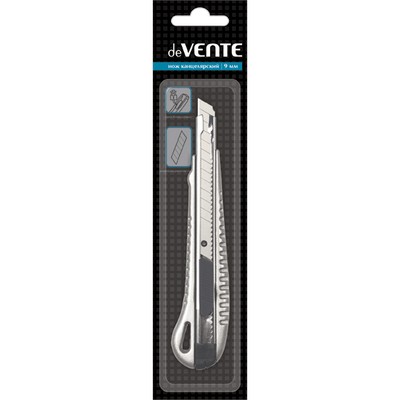 Нож канцелярский (9мм) "de Vente" ручная блокировка лезвия,металлические направляющие,металлический корпус 4090311