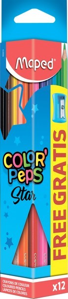 Карандаши 12цв+точилка., "Color Peps", треугольные, MAPED 183213