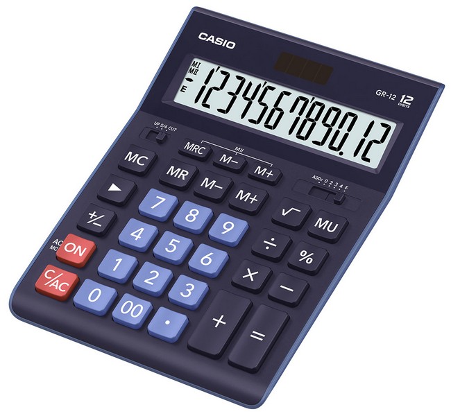 Калькулятор Casio 12-разр. настольный синий 155*209*35мм с двойной системой питания GR-12-BU-W-EP