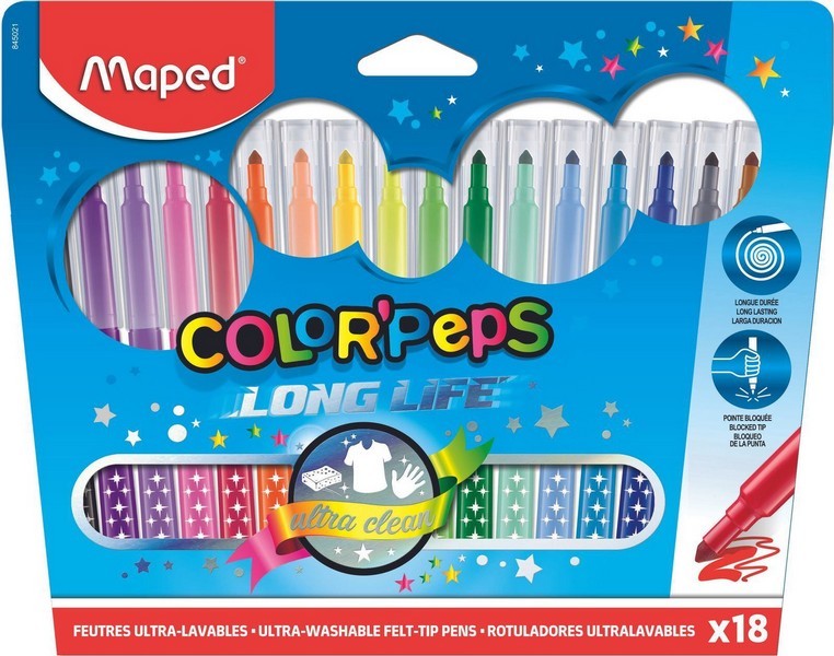 Фломастеры 18цв. Color Peps, треугольный корпус, в карт. коробке, Maped  845021