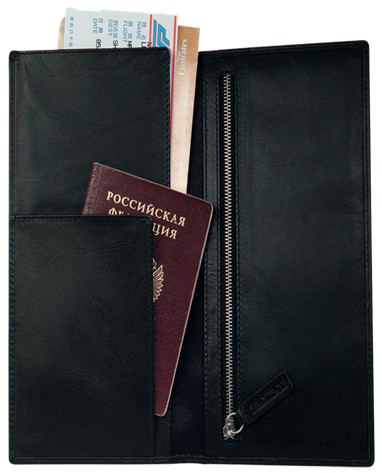 Портмоне дорожное PROTEGE, натур.кожа,  с  отд. для паспорта, билета, для карточек, визиток и мелочи, цвет черный, (23.5*12.5 см), коллекция Classique 861039