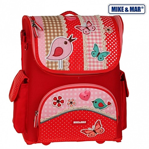 Рюкзак школьный "Птичка", красный, раскладной, с жесткой спинкой, h36см, Mike&mar 1440-ММ-4
