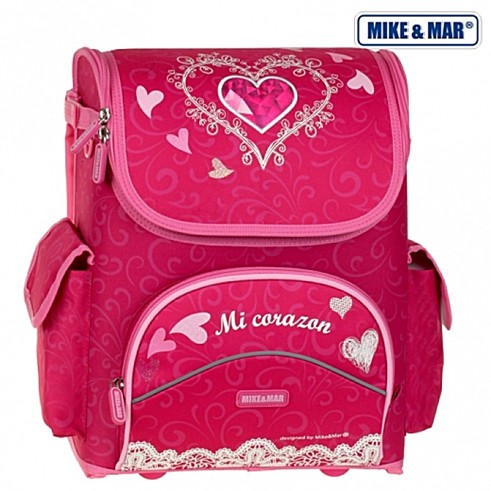 Рюкзак школьный "Сердце", малиновый, раскладной, с жесткой спинкой, h36см, Mike&mar 1440-ММ-5