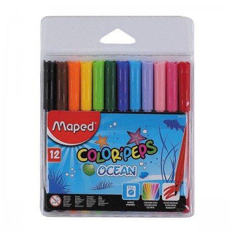 Фломастеры 12цв. "COLOR'PEPS OCEAN", треугольный корпус, в пластиковой блистерной упаковке, Maped (12/96) 845720