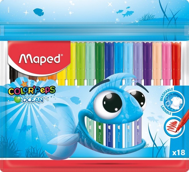 Фломастеры 18цв. "COLOR'PEPS OCEAN", треугольный корпус, в пластиковой блистерной упаковке, Maped (12/96) 845721