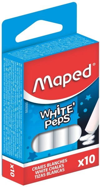 Мелки школьные белые 10 шт., круглый, Maped WHITE'PEPS 593500