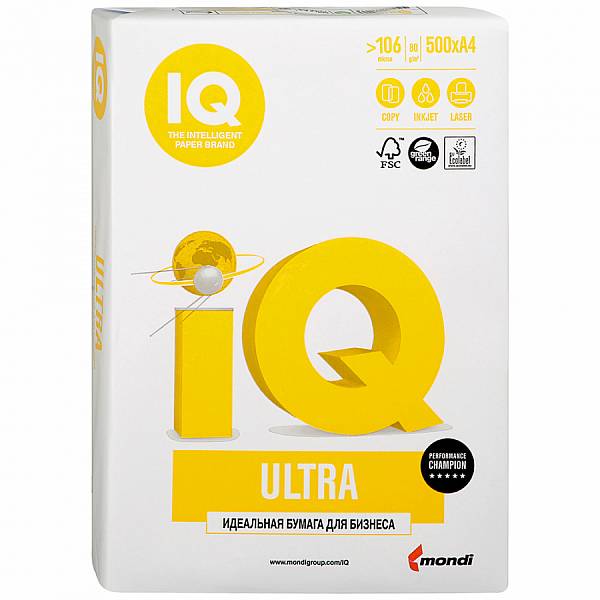 Бумага д/ксер. фА4 "IQ ULTRA" 500л, 106 микрон, класс А, Монди Бизнес Пейпа  (5/300) 