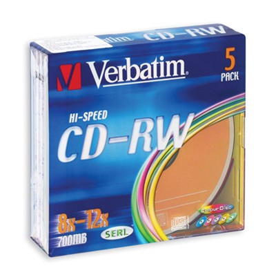 Диск CD-RW Verbatim 700Mb 12x Slim case, Color (43167) 29240