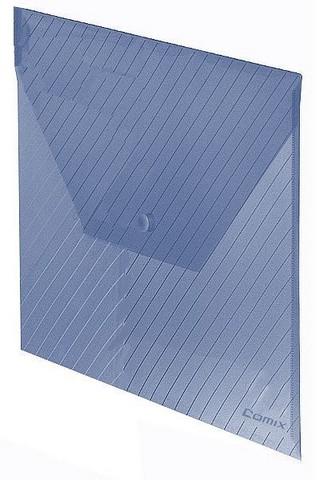 Папка-конверт пластиковая 0.17мм, на кнопке фА4, прозр.голубая, Comix (10/480) C330 BU