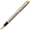 Ручка роллер PARKER "IM Brushed Metal GT", серебристый корпус, позолоч.детали , F, черные чернила 1931663