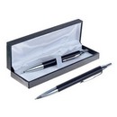 Ручка подарочная шариковая в кожзам футляре автоматическая Модерн корпус черный с серебром 131981