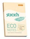 Бумага д/заметок с кл. слоем Stick`n ECO ф51*76мм 100л., 60г/м2, пастель желтый, Hopax 21741