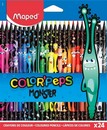 Карандаши 12цв., MAPED COLOR'PEPS BLACK MONSTER, декорированные, пластиковые в картонной коробке с подвесом 862624