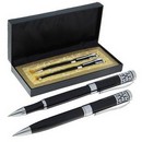 Ручки подарочные 2 штуки в кожзам футляре Гравюра (капиллярная и шариковая поворотная) черны 634799 634799