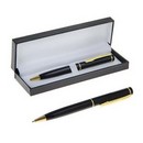 Ручка подарочная шариковая в кожзам футляре поворотная Классика корпус черный с золотом  132001