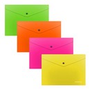 Папка-конверт пластиковая 0.18мм, на кнопке фА5+, непрозрачная, ассорти, Glossy Neon ErichKrause 50305