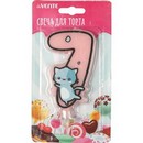 Свеча-цифра для торта deVENTE. Котик 7, размер свечки 9,1x6,6x1 см, с рисунком, розовая, в картонном блистере 9060128