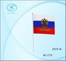 Флаг России С гербом на пластиковой трубочке, материал-искусственный шёлк, размер-20*28 см. МС-3779