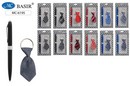 Набор подарочный мужской: брелок для ключей в виде галстука (материал атлас) ассорти + авторучка с поворотным механизмом, в подарочной пластиковой упаковке 16*9 см МС-6195