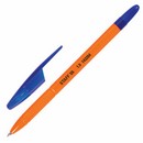 Ручка шариковая масляная STAFF Basic X-100, СИНЯЯ, корпус оранжевый, узел 1 мм, линия письма 0,7 мм, 143204 