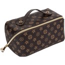 Пенал-косметичка "deVENTE. Monogram" 24x12x12 см, прямоугольный для 150 предметов, на молнии, внутренние карманы и отделения, со складной ручкой для переноски, искусственная кожа до -40C с антивандальной фактурой, с подкладом из эко кожи, коричневый 7029461