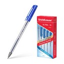 Ручка шар. ErichKrause Ultra L-10 синяя, прозрачный корпус, с рельефной поверхностью для пальцев, 0.6мм (12/144/1728) ЕК13873