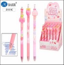 Ручка гел. авт., пиши-стирай "PINK DIARY" синяя, 0.5мм, цветной с рисунком корпус ассорти, клип в форме вишни, грибочка, клубники, резиновый держатель JD-5518C
