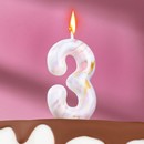 Свеча в торт "Белый мрамор", цифра "3", 5,5 см 6990832 6990832    