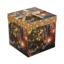 Коробка подарочная, бумажная, складная, с лентой, 22x22x22 см, 4 дизайна, "Новогодние", СНОУ БУМ 780-008