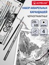 Набор акварельных чернографитных карандашей 3шт + кисточка ACMELIAE 43706