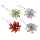 Ветка декоративная, блеск, цветок, 25x16 см, (золото, красный, серебро, шампань), СНОУ БУМ 353-005